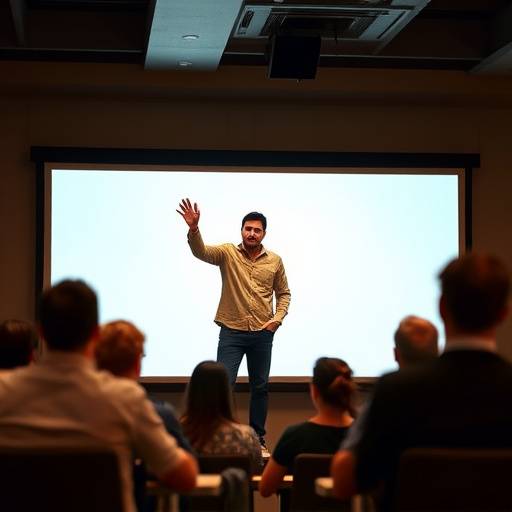 Un leader che ispira il suo team durante una presentazione