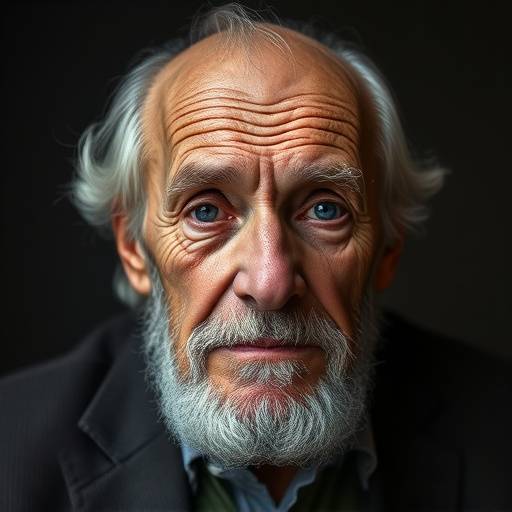 Un uomo anziano, Alessandro Moretti, con un'espressione saggia e serena